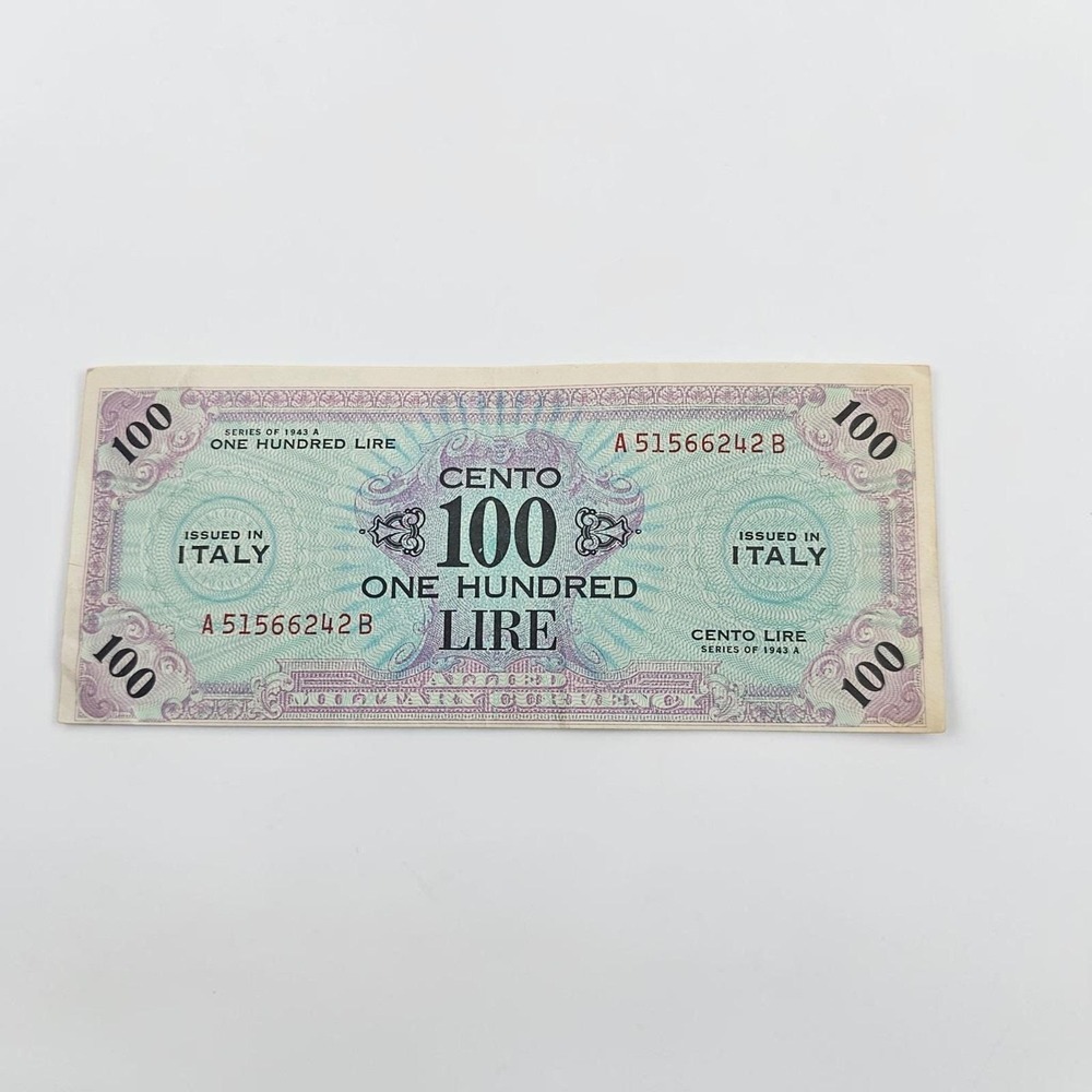 100 Lire, Allied Military Currency 1943 ITALY Paper Money Bills Vintage WW2 WWII